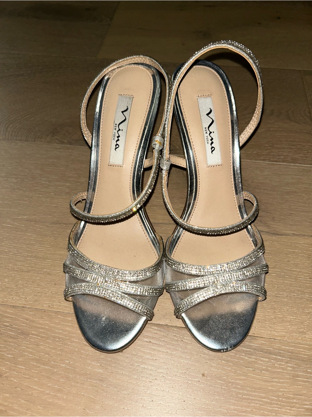 Nina Metallic Silver Strappy Heeled Sandals